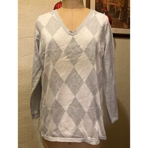 Women’s Tommy Hilfiger Cotton Diamond Print V-neck Long Sleeve Sweater Size XL